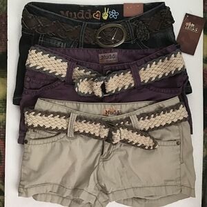 Mudd Jeans Lot 3  size 0 Belts Included Denim, Khaki, Plum Cotton Blend